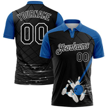 Laden Sie das Bild in den Galerie-Viewer, Uksn Individuelles Schwarz Gewitterblau-Weiß Bowling geometrisches Gitter Funktions-Poloshirt
