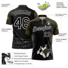 Laden Sie das Bild in den Galerie-Viewer, Uksn Individuelles Schwarz Oliv-Weiß Bowling geometrisches Gitter Funktions-Poloshirt
