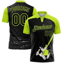 Laden Sie das Bild in den Galerie-Viewer, Uksn Individuelles Schwarz-Neongrün Bowling geometrisches Gitter Funktions-Poloshirt
