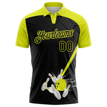 Laden Sie das Bild in den Galerie-Viewer, Uksn Individuelles Schwarz-Neongelb Bowling geometrisches Gitter Funktions-Poloshirt
