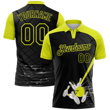 Laden Sie das Bild in den Galerie-Viewer, Uksn Individuelles Schwarz-Neongelb Bowling geometrisches Gitter Funktions-Poloshirt
