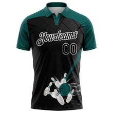 Laden Sie das Bild in den Galerie-Viewer, Uksn Individuelles Schwarz Mitternachtsgrün-Weiß Bowling geometrisches Gitter Funktions-Poloshirt
