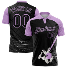 Laden Sie das Bild in den Galerie-Viewer, Uksn Individuelles Schwarz-Hellviolett Bowling geometrisches Gitter Funktions-Poloshirt
