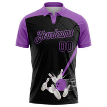 Laden Sie das Bild in den Galerie-Viewer, Uksn Individuelles Schwarz-Mittelviolett Bowling geometrisches Gitter Funktions-Poloshirt
