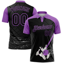 Laden Sie das Bild in den Galerie-Viewer, Uksn Individuelles Schwarz-Mittelviolett Bowling geometrisches Gitter Funktions-Poloshirt
