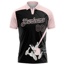 Laden Sie das Bild in den Galerie-Viewer, Uksn Individuelles Schwarz-Hellrosa Bowling geometrisches Gitter Funktions-Poloshirt

