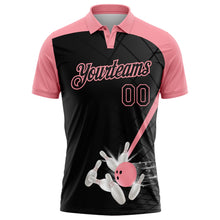 Laden Sie das Bild in den Galerie-Viewer, Uksn Individuelles Schwarz-Mittelrosa Bowling geometrisches Gitter Funktions-Poloshirt
