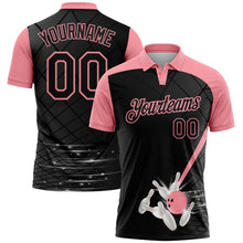 Laden Sie das Bild in den Galerie-Viewer, Uksn Individuelles Schwarz-Mittelrosa Bowling geometrisches Gitter Funktions-Poloshirt
