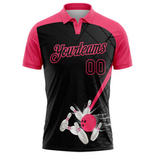 Laden Sie das Bild in den Galerie-Viewer, Uksn Individuelles Schwarz-Neonpink Bowling geometrisches Gitter Funktions-Poloshirt
