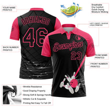 Laden Sie das Bild in den Galerie-Viewer, Uksn Individuelles Schwarz-Neonpink Bowling geometrisches Gitter Funktions-Poloshirt
