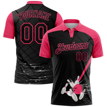 Laden Sie das Bild in den Galerie-Viewer, Uksn Individuelles Schwarz-Neonpink Bowling geometrisches Gitter Funktions-Poloshirt
