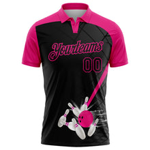 Laden Sie das Bild in den Galerie-Viewer, Uksn Individuelles Schwarz-Hot Pink Bowling geometrisches Gitter Funktions-Poloshirt

