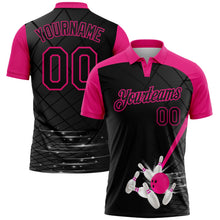 Laden Sie das Bild in den Galerie-Viewer, Uksn Individuelles Schwarz-Hot Pink Bowling geometrisches Gitter Funktions-Poloshirt
