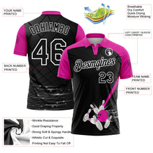 Laden Sie das Bild in den Galerie-Viewer, Uksn Individuelles Schwarz Dunkelrosa-Weiß Bowling geometrisches Gitter Funktions-Poloshirt
