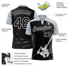 Laden Sie das Bild in den Galerie-Viewer, Uksn Individuelles Schwarz Silber-Weiß Bowling geometrisches Gitter Funktions-Poloshirt
