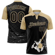 Laden Sie das Bild in den Galerie-Viewer, Uksn Individuelles Schwarz-Vegas-Gold Bowling geometrisches Gitter Funktions-Poloshirt
