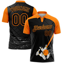 Laden Sie das Bild in den Galerie-Viewer, Uksn Individuelles Schwarz-Bay Orange Bowling geometrisches Gitter Funktions-Poloshirt

