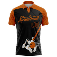 Laden Sie das Bild in den Galerie-Viewer, Uksn Individuelles Schwarz-Texas-Orange Bowling geometrisches Gitter Funktions-Poloshirt
