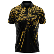 Laden Sie das Bild in den Galerie-Viewer, Uksn Individuelles Schwarz-Altgold Distressed-Kratzer-Pinselstrich Funktions-Poloshirt
