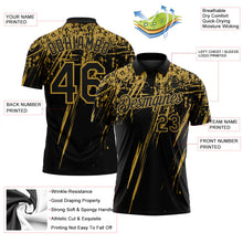 Laden Sie das Bild in den Galerie-Viewer, Uksn Individuelles Schwarz-Altgold Distressed-Kratzer-Pinselstrich Funktions-Poloshirt
