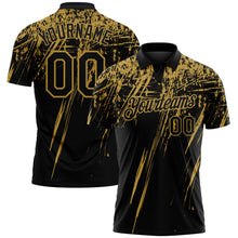 Laden Sie das Bild in den Galerie-Viewer, Uksn Individuelles Schwarz-Altgold Distressed-Kratzer-Pinselstrich Funktions-Poloshirt
