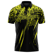 Laden Sie das Bild in den Galerie-Viewer, Uksn Individuelles Schwarz-Neongelb Distressed-Kratzer-Pinselstrich Funktions-Poloshirt
