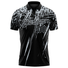 Laden Sie das Bild in den Galerie-Viewer, Uksn Individuelles Schwarz-Silber Distressed-Kratzer-Pinselstrich Funktions-Poloshirt
