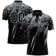 Laden Sie das Bild in den Galerie-Viewer, Uksn Individuelles Schwarz-Silber Distressed-Kratzer-Pinselstrich Funktions-Poloshirt
