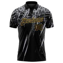 Laden Sie das Bild in den Galerie-Viewer, Uksn Individuelles Schwarz Grau-Altgold Distressed-Kratzer-Pinselstrich Funktions-Poloshirt
