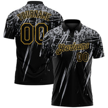 Laden Sie das Bild in den Galerie-Viewer, Uksn Individuelles Schwarz Grau-Altgold Distressed-Kratzer-Pinselstrich Funktions-Poloshirt
