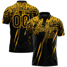 Laden Sie das Bild in den Galerie-Viewer, Uksn Individuelles Schwarz-Gold Distressed-Kratzer-Pinselstrich Funktions-Poloshirt
