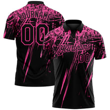 Laden Sie das Bild in den Galerie-Viewer, Uksn Individuelles Schwarz-Pink Distressed-Kratzer-Pinselstrich Funktions-Poloshirt
