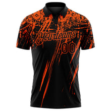 Laden Sie das Bild in den Galerie-Viewer, Uksn Individuelles Schwarz-Orange Distressed-Kratzer-Pinselstrich Funktions-Poloshirt
