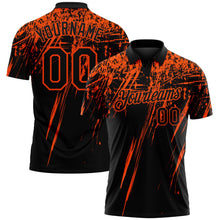 Laden Sie das Bild in den Galerie-Viewer, Uksn Individuelles Schwarz-Orange Distressed-Kratzer-Pinselstrich Funktions-Poloshirt
