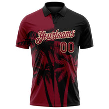 Laden Sie das Bild in den Galerie-Viewer, Uksn Individuelles Schwarz Karmesinrot-City-Creme Hawaii tropische Küstenpalmen Funktions-Poloshirt
