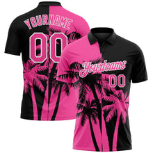 Laden Sie das Bild in den Galerie-Viewer, Uksn Individuelles Schwarz Pink-Weiß Hawaii tropische Küstenpalmen Funktions-Poloshirt
