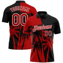 Laden Sie das Bild in den Galerie-Viewer, Uksn Individuelles Schwarz Rot-Weiß Hawaii tropische Küstenpalmen Funktions-Poloshirt
