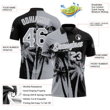 Laden Sie das Bild in den Galerie-Viewer, Uksn Individuelles Schwarz Grau-Weiß Hawaii tropische Küstenpalmen Funktions-Poloshirt

