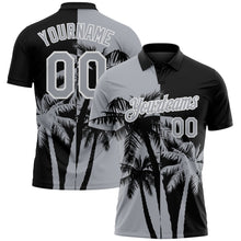 Laden Sie das Bild in den Galerie-Viewer, Uksn Individuelles Schwarz Grau-Weiß Hawaii tropische Küstenpalmen Funktions-Poloshirt
