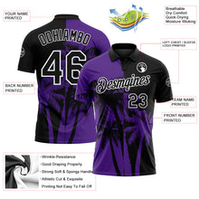 Laden Sie das Bild in den Galerie-Viewer, Uksn Individuelles Schwarz Violett-Weiß Hawaii tropische Küstenpalmen Funktions-Poloshirt
