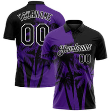 Laden Sie das Bild in den Galerie-Viewer, Uksn Individuelles Schwarz Violett-Weiß Hawaii tropische Küstenpalmen Funktions-Poloshirt
