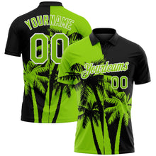 Laden Sie das Bild in den Galerie-Viewer, Uksn Individuelles Schwarz Neongrün-Weiß Hawaii tropische Küstenpalmen Funktions-Poloshirt
