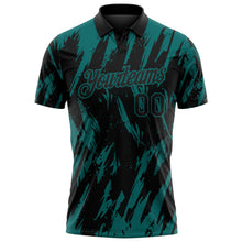 Laden Sie das Bild in den Galerie-Viewer, Uksn Individuelles Schwarz-Petrol Zerrissener scharfer Pinselstrich-Spritzer Funktions-Poloshirt
