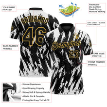 Laden Sie das Bild in den Galerie-Viewer, Uksn Individuelles Schwarz Weiß-Altgold Zerrissener scharfer Pinselstrich-Spritzer Funktions-Poloshirt
