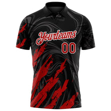 Laden Sie das Bild in den Galerie-Viewer, Uksn Individuelles Schwarz Rot-Weiß Pinselstrich-Spritzer flüssiger Wirbel Funktions-Poloshirt

