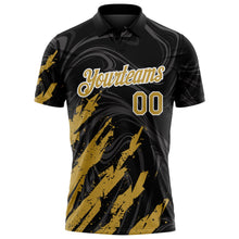 Laden Sie das Bild in den Galerie-Viewer, Uksn Individuelles Schwarz Altgold-Weiß Pinselstrich-Spritzer flüssiger Wirbel Funktions-Poloshirt
