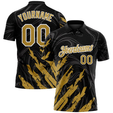Laden Sie das Bild in den Galerie-Viewer, Uksn Individuelles Schwarz Altgold-Weiß Pinselstrich-Spritzer flüssiger Wirbel Funktions-Poloshirt
