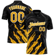 Laden Sie das Bild in den Galerie-Viewer, Uksn Individuelles Schwarz Gold-Weiß Pinselstrich-Spritzer flüssiger Wirbel Funktions-Poloshirt
