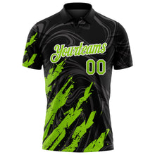 Laden Sie das Bild in den Galerie-Viewer, Uksn Individuelles Schwarz Neongrün-Weiß Pinselstrich-Spritzer flüssiger Wirbel Funktions-Poloshirt

