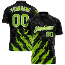 Laden Sie das Bild in den Galerie-Viewer, Uksn Individuelles Schwarz Neongrün-Weiß Pinselstrich-Spritzer flüssiger Wirbel Funktions-Poloshirt
